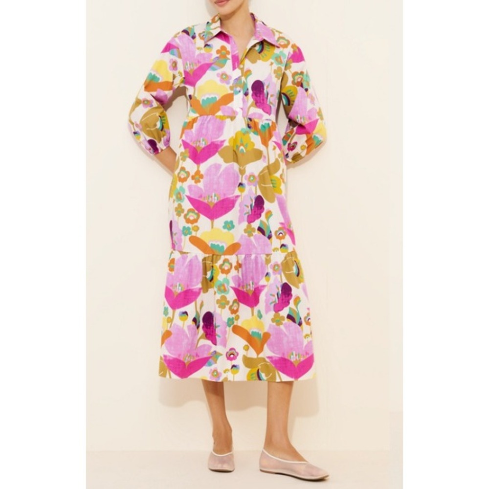Maeve Anthropologie Bettina Tiered Shirt Dress Floral Cotton Multicolor L Artsy